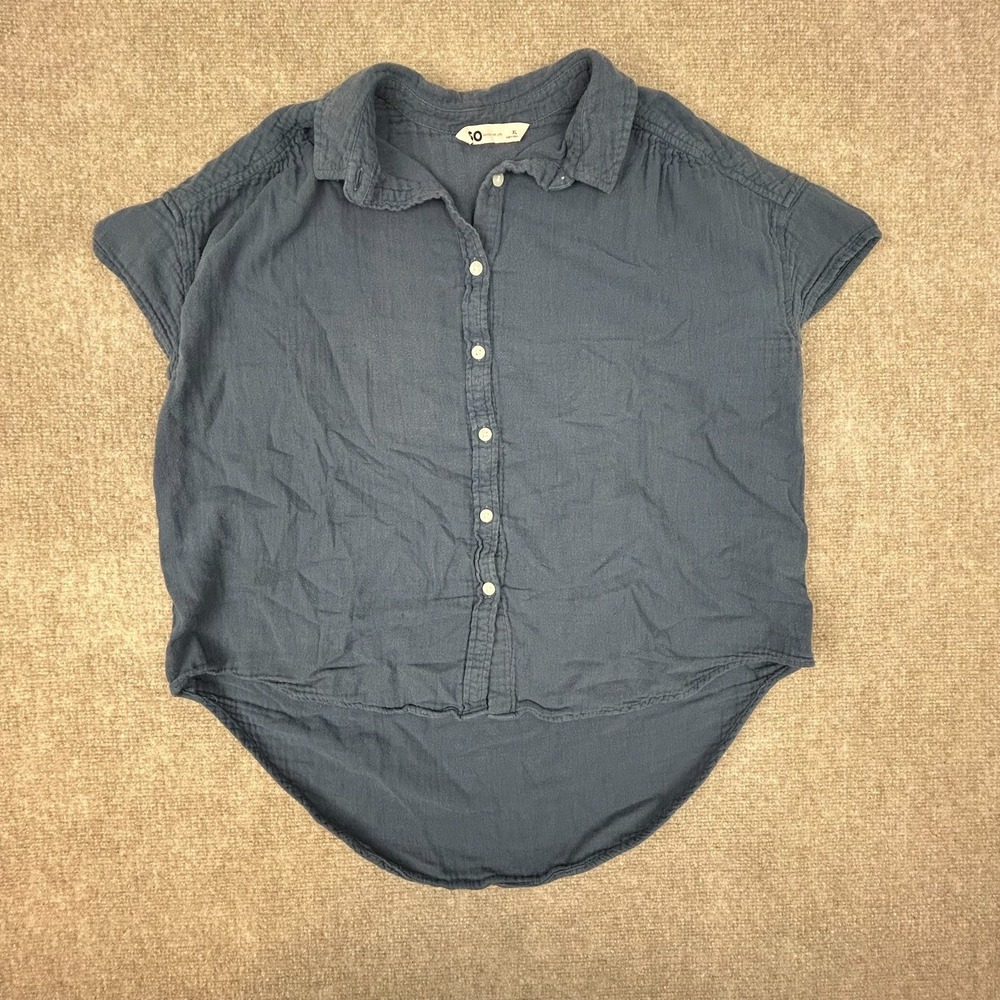 So Goods For Life Perfect Shirt Womens XL Blue Cotton High Low Hem Button Up